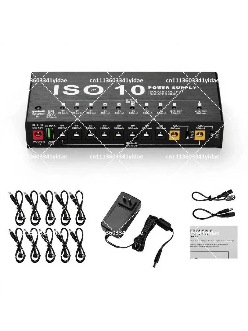 10 Output Isolated Guitar Pedal Power Supply 9V 12V 18V with 5V USB Port