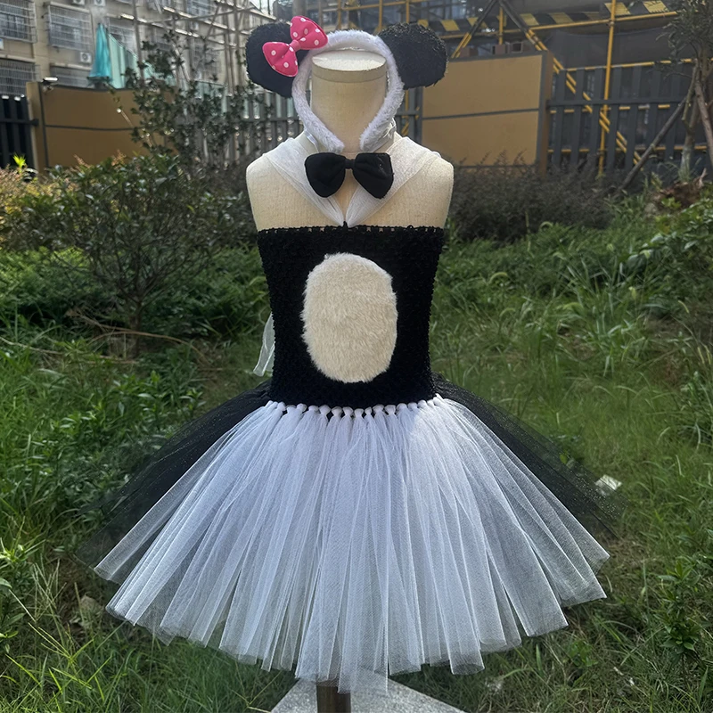 Cute Toddler Panda Dresses for Baby Girls Animal Cosplay Costume for Halloween Prim Children Dresses Kids Birthday Clothes