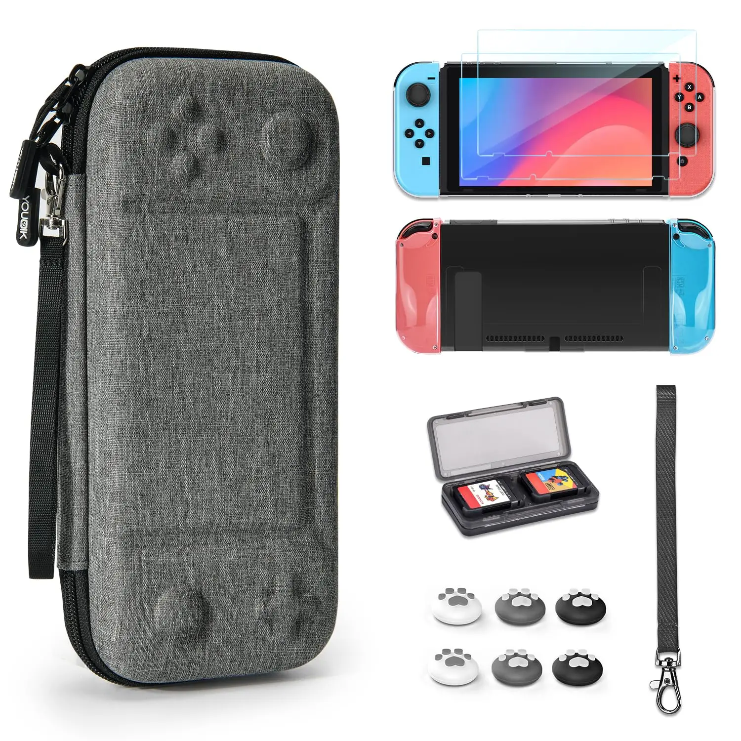 

innoAura NS Switch Accessories Kit with Switch Carrying Case, Protective Accessories for Switch Console and J-Con
