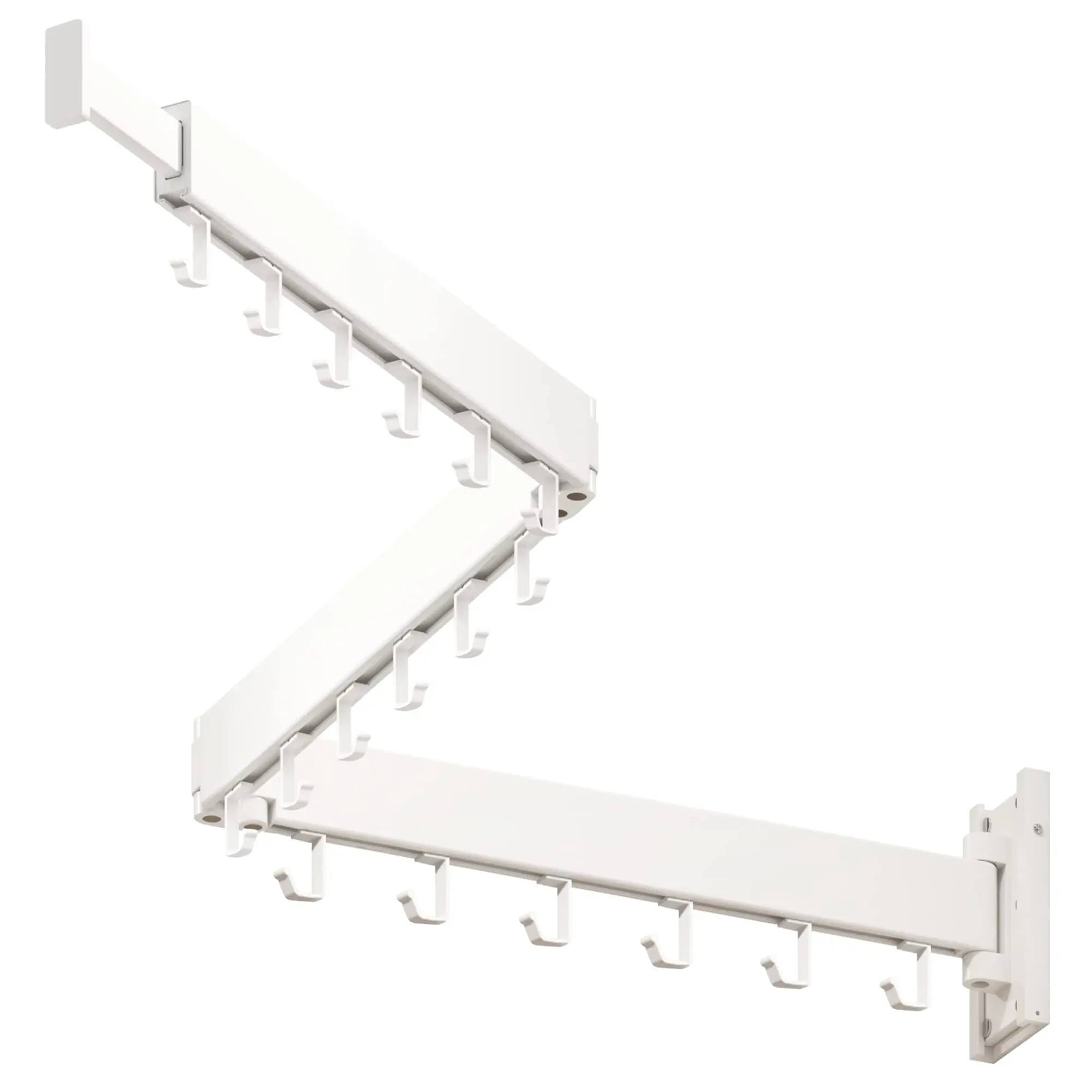 

Wall Mounted Collapsible Folding Retractable Clothes Drying Rack With Hooks White