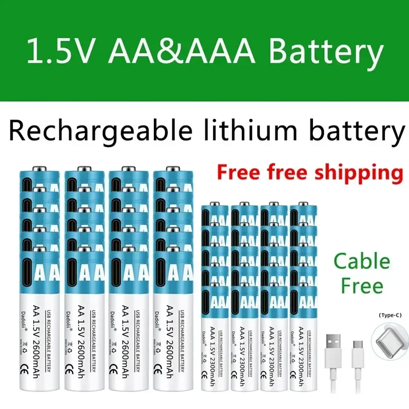 

Перезаряжаемая батарея AA AAA 1,5 в, 2600 мАч, перезаряжаемая литий-ионная батарея AA 1,5 в, быстрая зарядка через USB, литий-ионная батарея