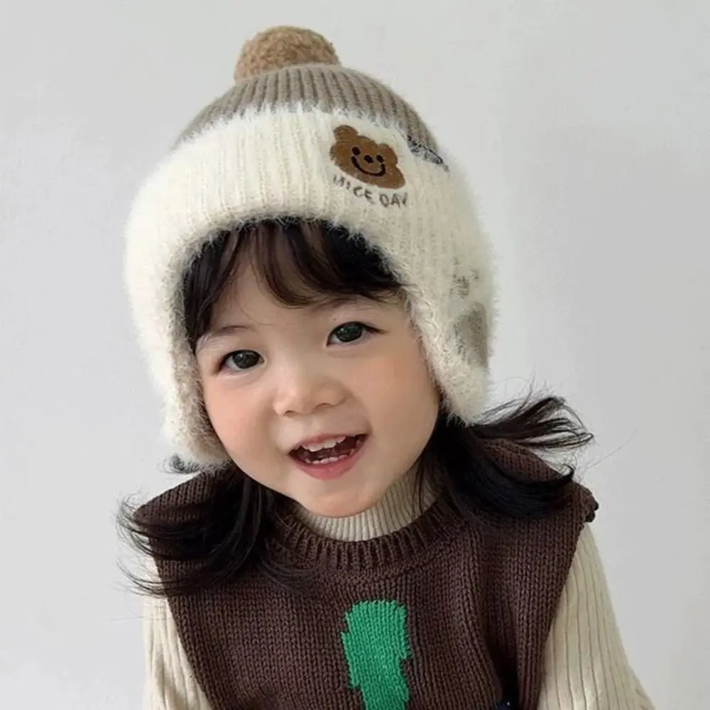 Children Beanies Baby Wear Wool ​​Baby Warm Hat Soft Cute Bear Ear Protection Hat Kids Cap Woolen Knitted Hats