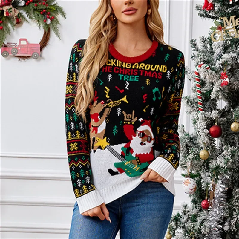 Ugly Merry Christmas Sweater for Women Winter Knitted Pullover Red O Neck Happy New Year Tops with Led Clothes Mujer Jumper 2024