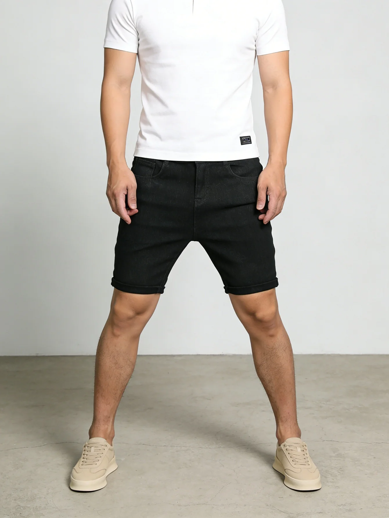 

Men's Slim Black Stretch Jorts Unisex Y2K Clothes Fashion Jeans For Man Modern Street Outfit