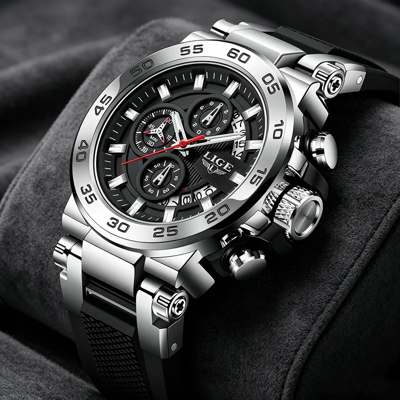 LIGE New Mens Watches Top Luxury Brand Big Dial Watch Men Waterproof Quartz Wristwatch Sport Chronograph Clock Relogio Masculino