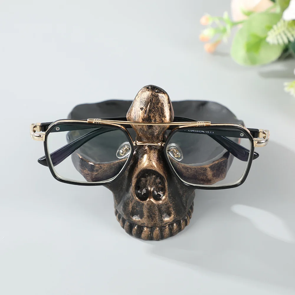 Retro Punk Skull Glasses Rack Metal Sunglasses Display Stand Ring Necklace Holder Eyeglass Rack Household Decor