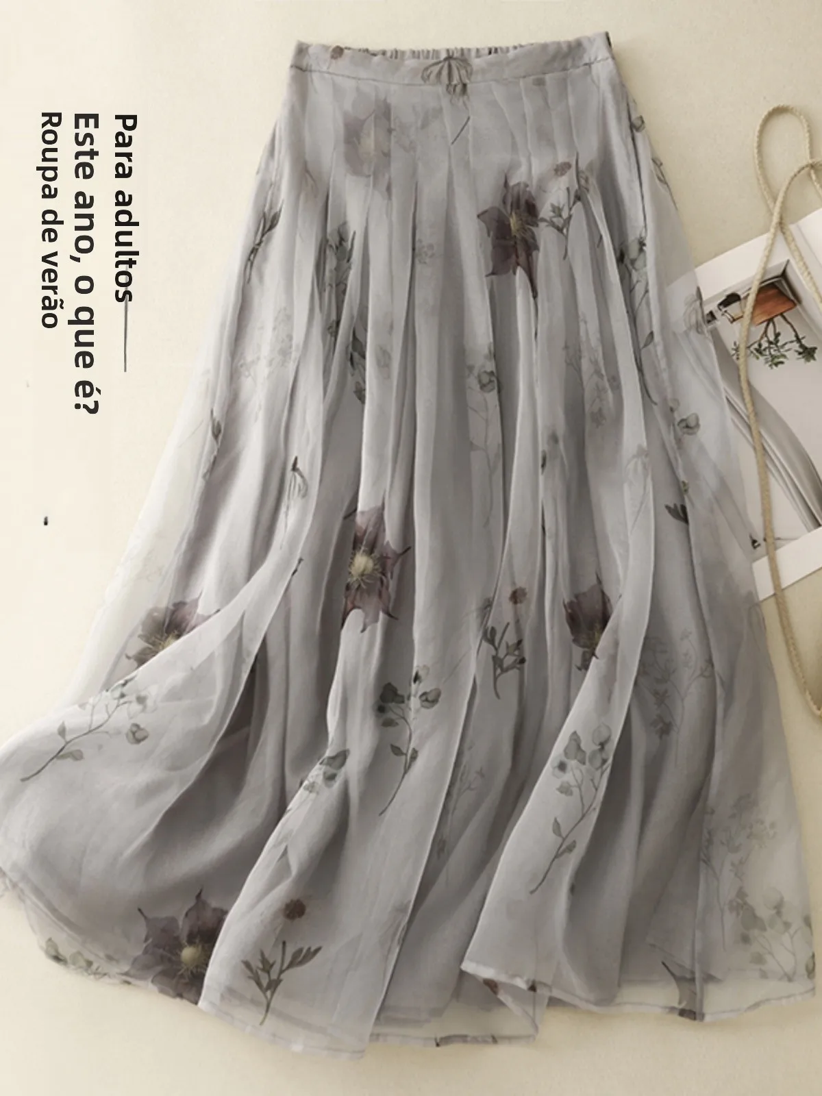 

Casual Cotton Linen Half-length Skirt Women's plus Size Loose Slimming Double-layer Long Skirt Artistic Retro Style