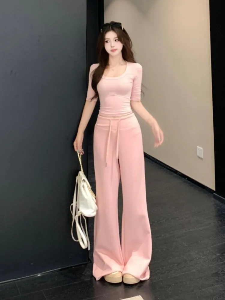 

plus Size Women's Summer Casual Outfit round Neck mid Sleeve Loose Fit Breathable High Waist Pants Versatile Fashion Set