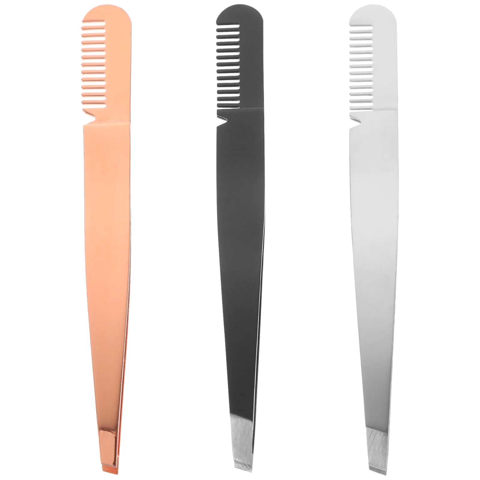3Pcs Stainless Steel 2 in 1 Tweezer Comb Eyebrow Tweezers for Women Eyebrow Trimming False Eyelashes Double Eyelid Clip Makeup