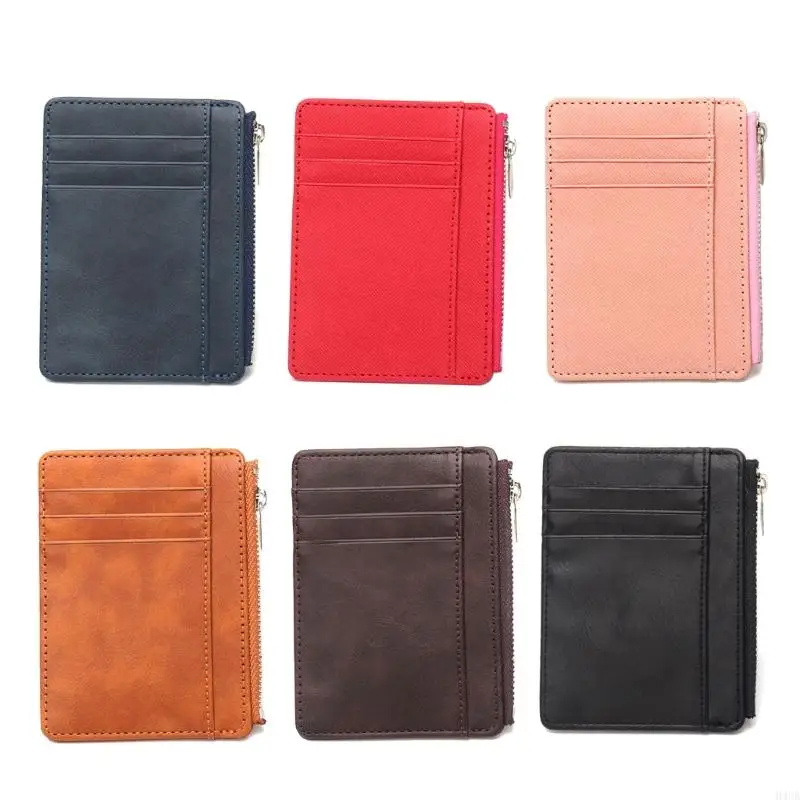 H3CB Compact Blocking Zippered Card Holder PU Leather Short Wallet Coin Purse Change Pocket for Secure Travel and Daily Use