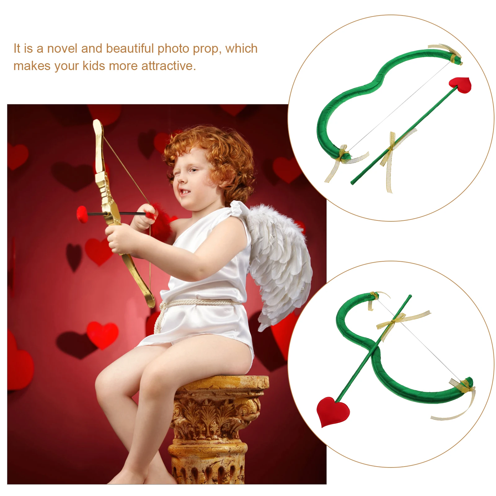 

Cupid Bow Arrow Props Valentines Day Costume Photo Accessories Women Kids Green Funny Child Reusable Durable Premium Lightweight