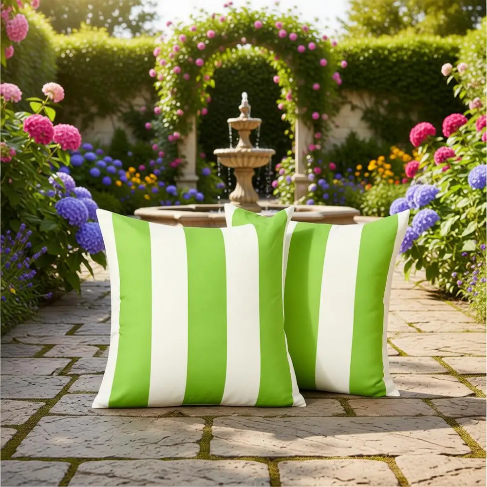 

Набор из 2 водонепроницаемых чехлов для уличных подушек 50x50 см в полоску цвета шалфей, для садовой мебели весна-лето, декора дома