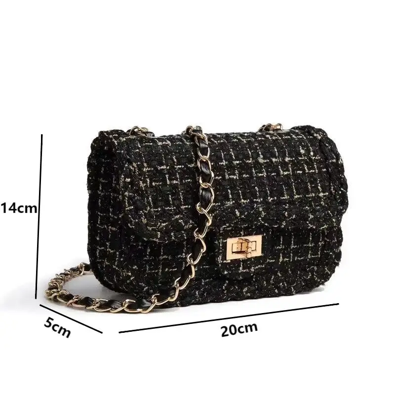 2024 Trendy Women\'s Plaid Woolen Shoulder Bags Retro Chain Lock Crossbody Bag Luxury Handbags Flap Underarm Messenger Bags Purse