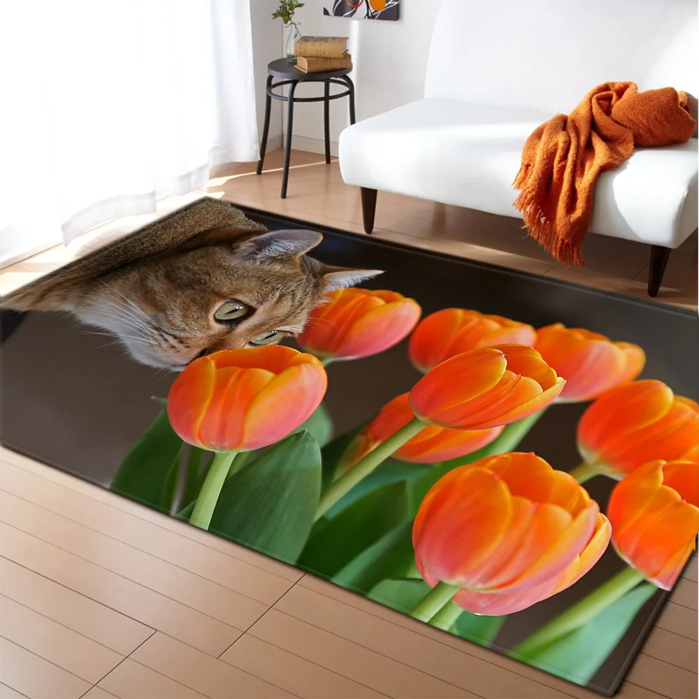 3D Print Poppies Flower Carpet Natural Scenery Floor Mat Sunlight Landscape Home Entrance Door Mat Living Room Rugs Bathroom Mat