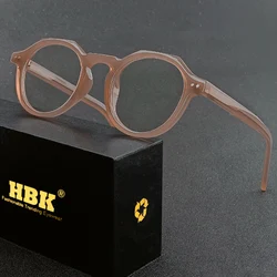 HBK New Round Vintage Acetate Frame Glasses Men Fashion Polygon Brand Design Optical Frames Women Business Universal Eyewear