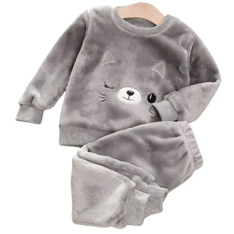 Coral Velvet Super Soft Pajamas Sets for Kids Boys Girls Long Sleeves Pants Lazy Children Sleepwear Sets Solid Nightwear Suits