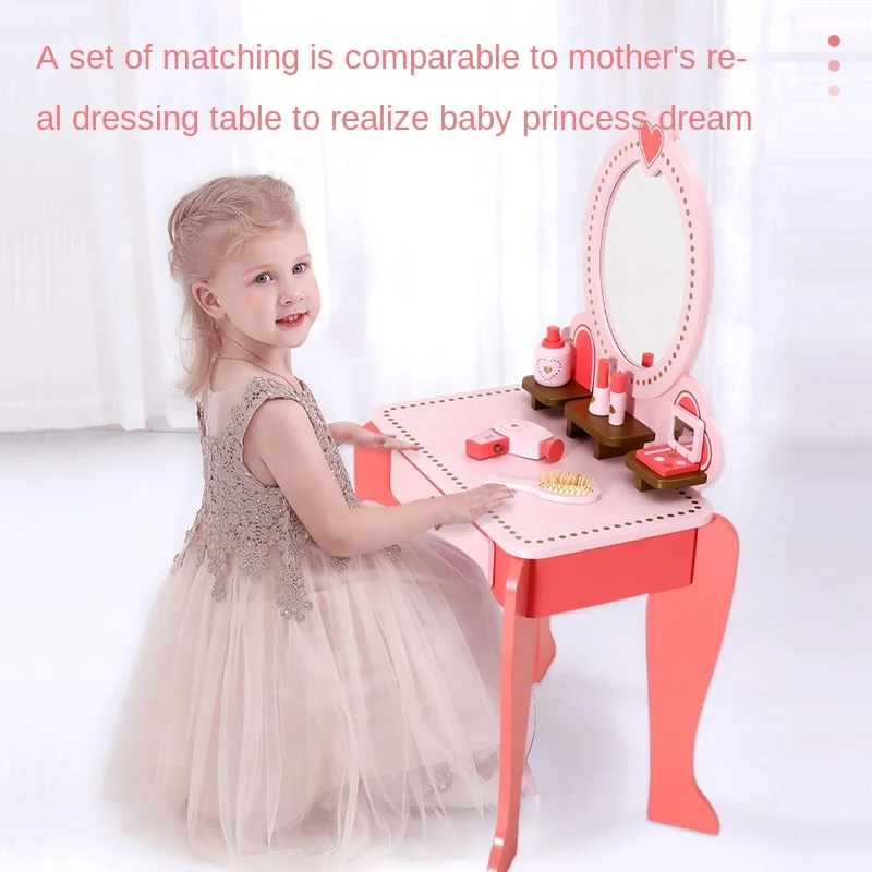 Menina jogar casa princesa cômoda simulação das crianças brinquedo menina bebê pequena cômoda conjunto de madeira