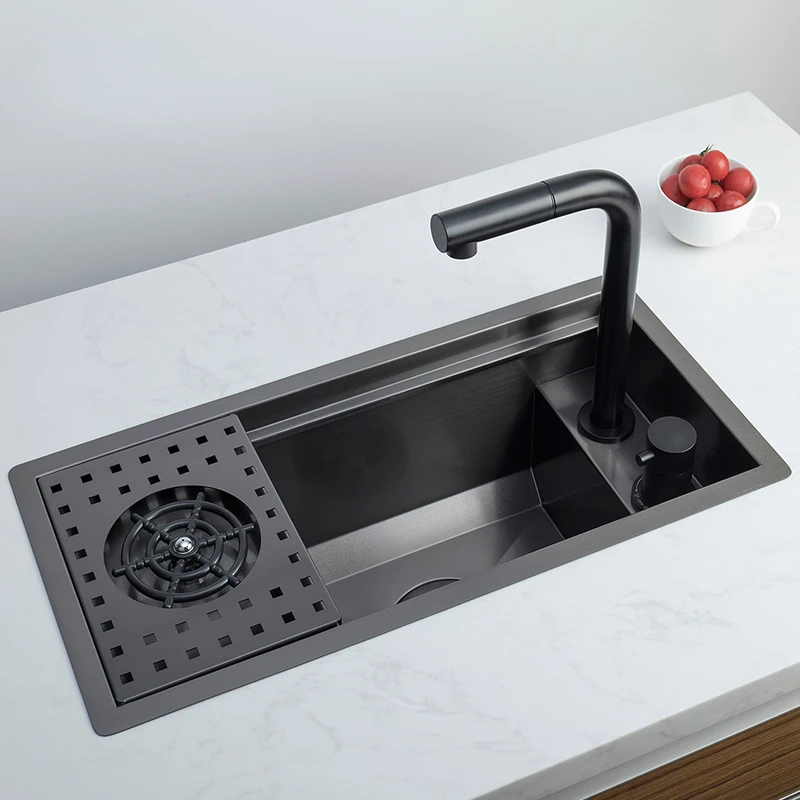 Imagem -04 - Single-bowl Kitchen Sink Escondido Cup Washer Bacia Estreita Aço Inoxidável 304