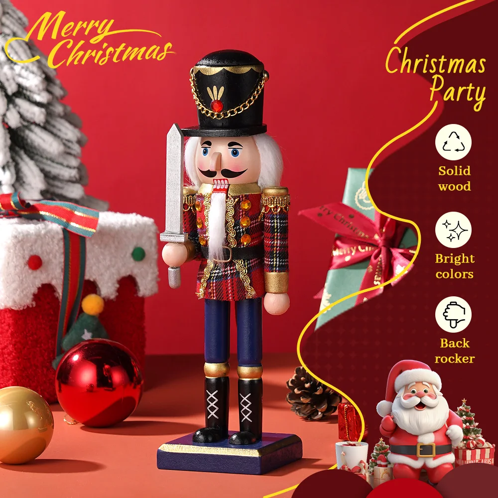 

1 шт., 25 см, тканевый плед, креативный ореховый солдат, шотландский плед, зажим из орехового дерева, украшение из цельного дерева, подарок, ремесленное Рождество