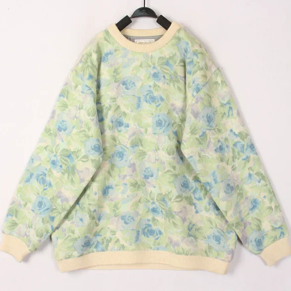 

Винтажный шерстяной свитер с цветочным узором в японском стиле Харадзюку, теплый, свободный, с длинными рукавами и круглым вырезом, для повседневной носки
