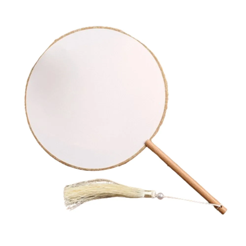 Vintage Blank Round Hand Fan Chinese Style Unfinished Art Painting Fans with Tassel Elegant Wooden Silk Hand Fan Wedding Party