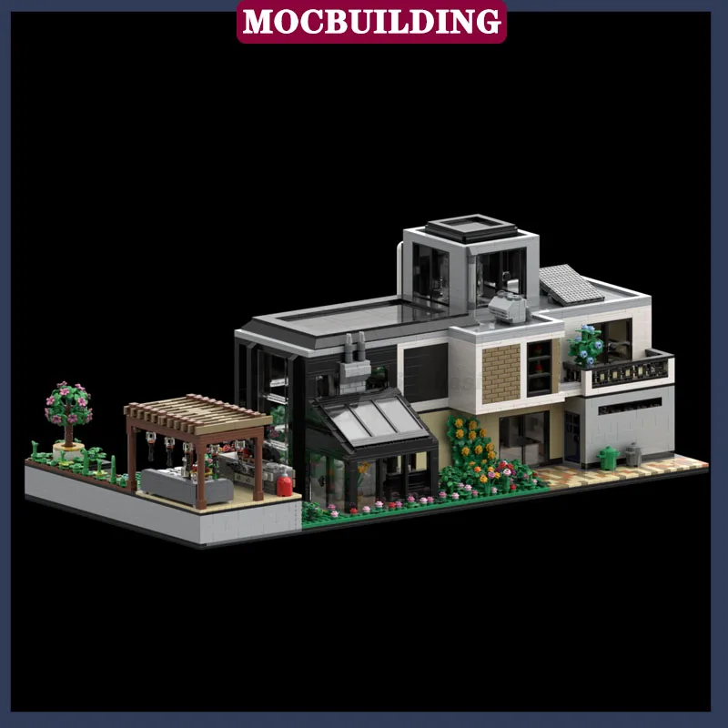 MOC City The Glass House Modular Building Block Assembly House Furniture Collection Series Toy Gifts