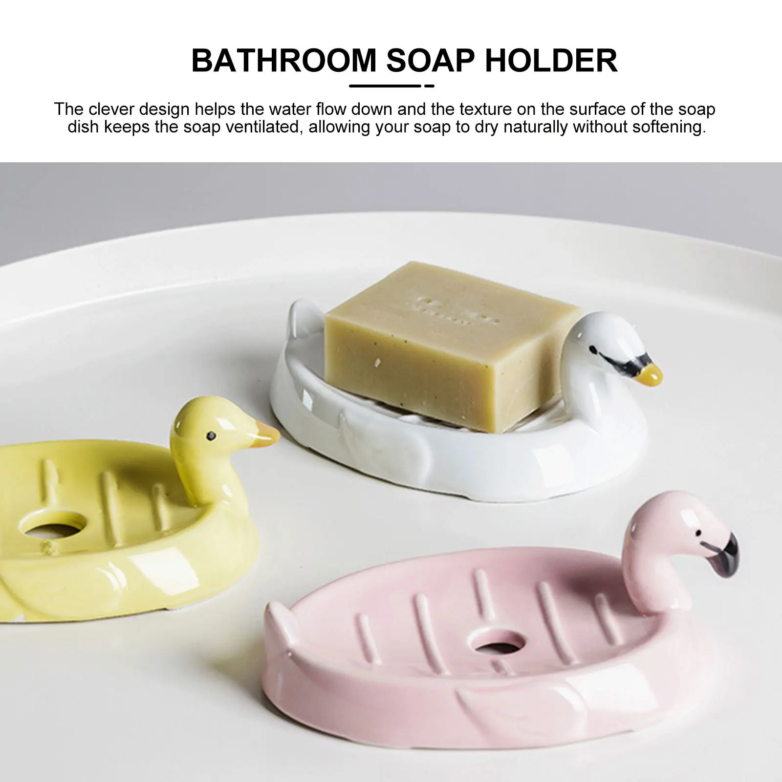 

Ceramic Swan-Shaped Soap Dish Self-Draining Design for Bathroom Home Supplies Soap Holder Storage Rack with Ventilated Surface