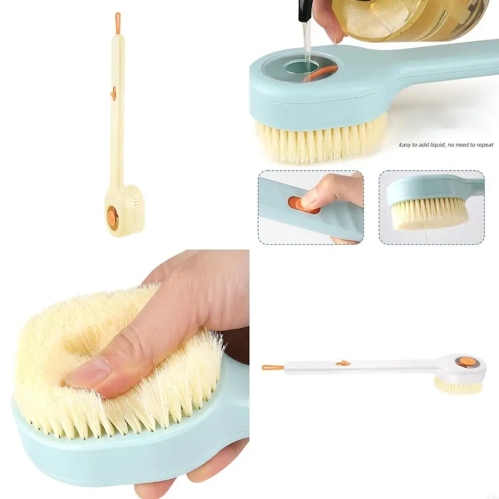 Ergonomic Back Cleaning Brush Push Activated Cream Dispenser Gentle Handle Bathroom Storage Friendly Plan