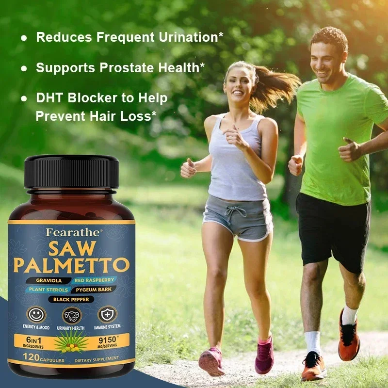 6IN1 Organic Saw Palmetto Supplement for Men and Women, DHT Blocker, Urinary Health and Prostate Health Support Supplement