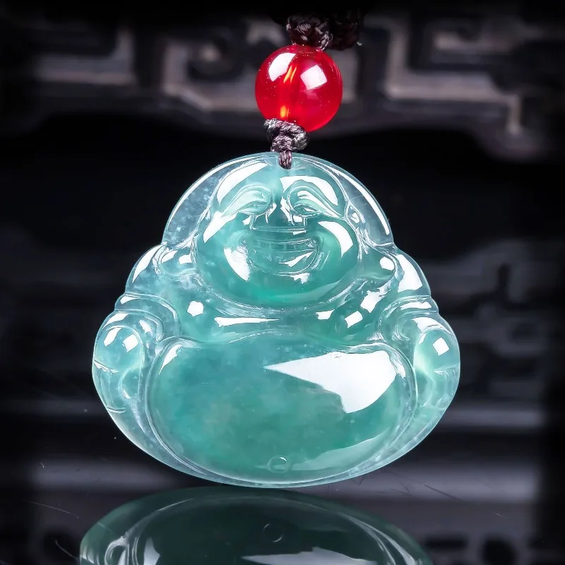 

Natural A-grade jadeite blue water Buddha God exquisite jade stone variety Lao Gao ice jade pendant Stable magnetic field