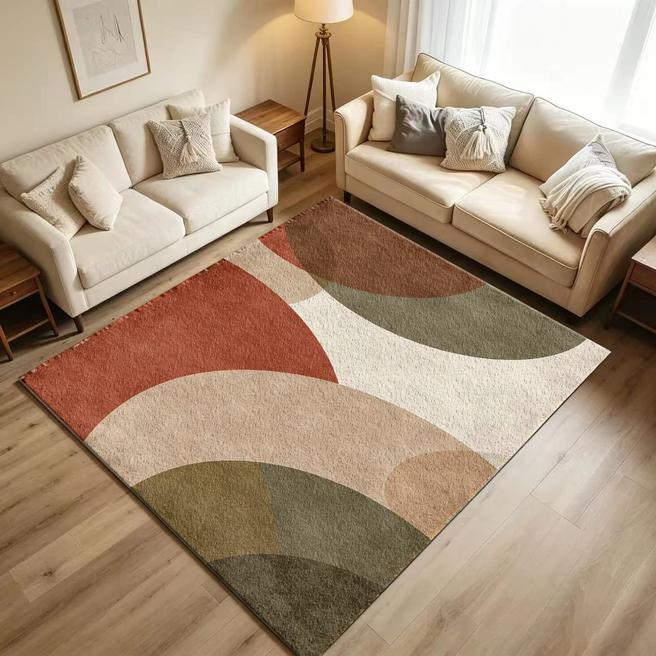 Boho Mid Century Abstract Curv - Printed Rug Abstract 评论和价格