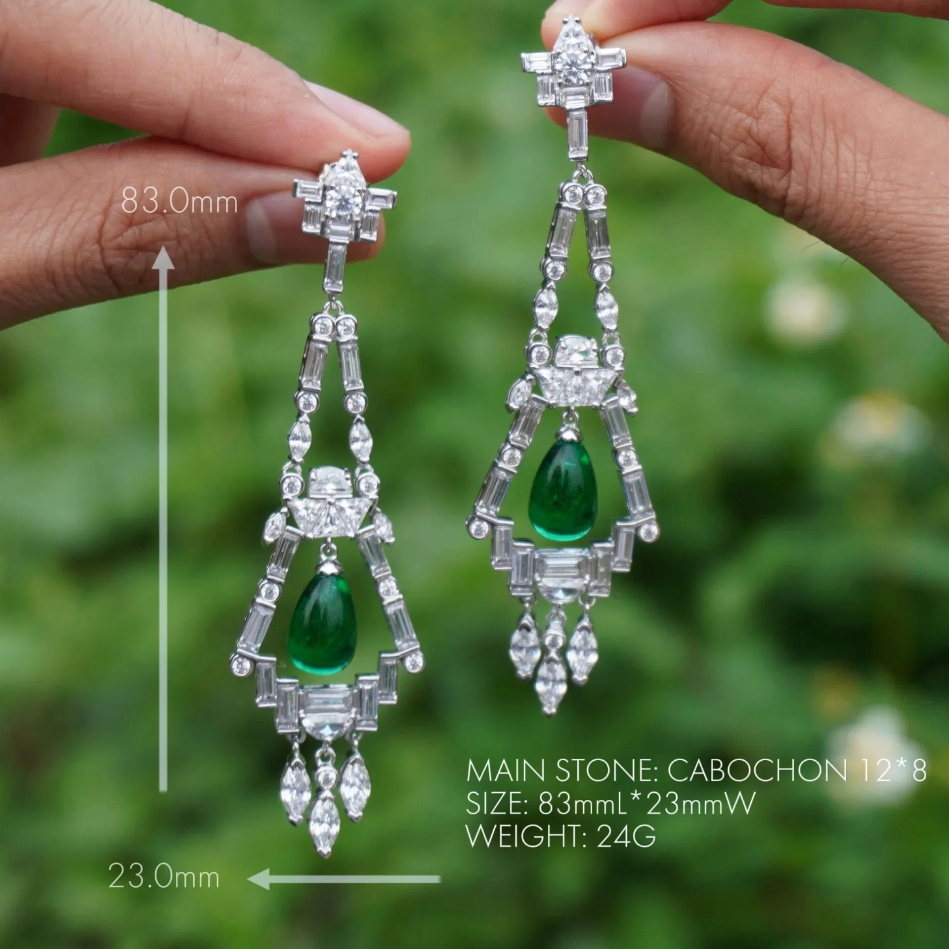 Cmajor 925 Sterling Silver Jewelry Green Emerald Lab Stone Tear Drop Chandelier Long Party Earrings Gift for Women