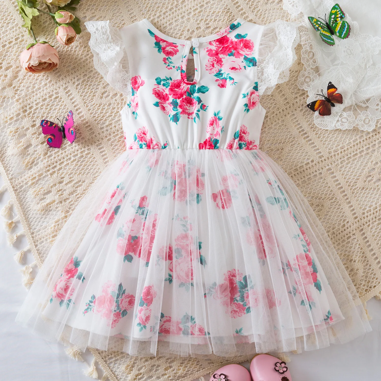 2024 New Summer Flower Full Print Elegant Princess Dresses For Girls Birthday Present Teen Children Clothing 2 3 4 5 6 Years