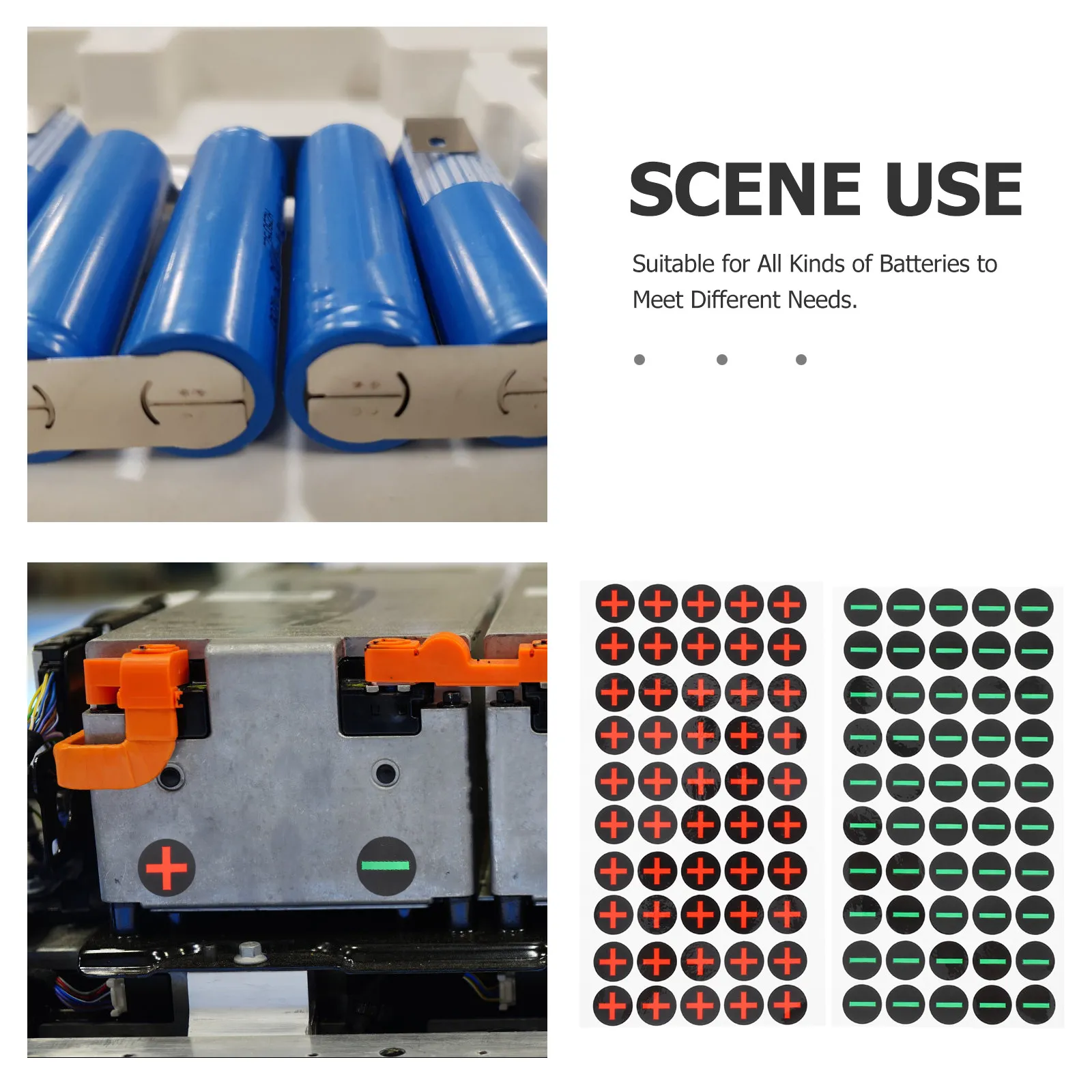 4Sheets Waterproof Self Adhesive Polarity Safety Stickers Battery Warning Minus Terminal Identification Electrical