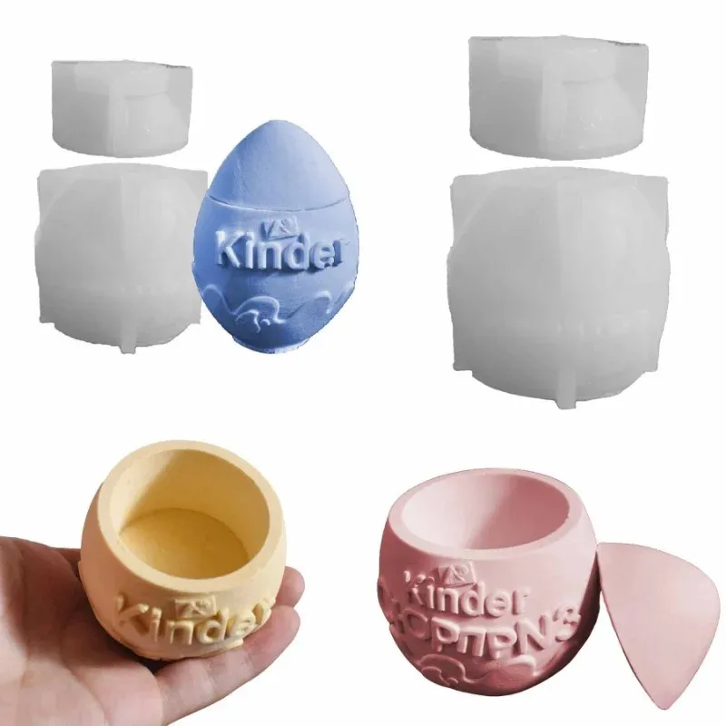 1 unidad Molde de silicona para huevo sorpresa Kinder, vaso para vela, huevo curioso, caja de almacenamiento de yeso, molde de resina para decoración de Pascua en el hogar
