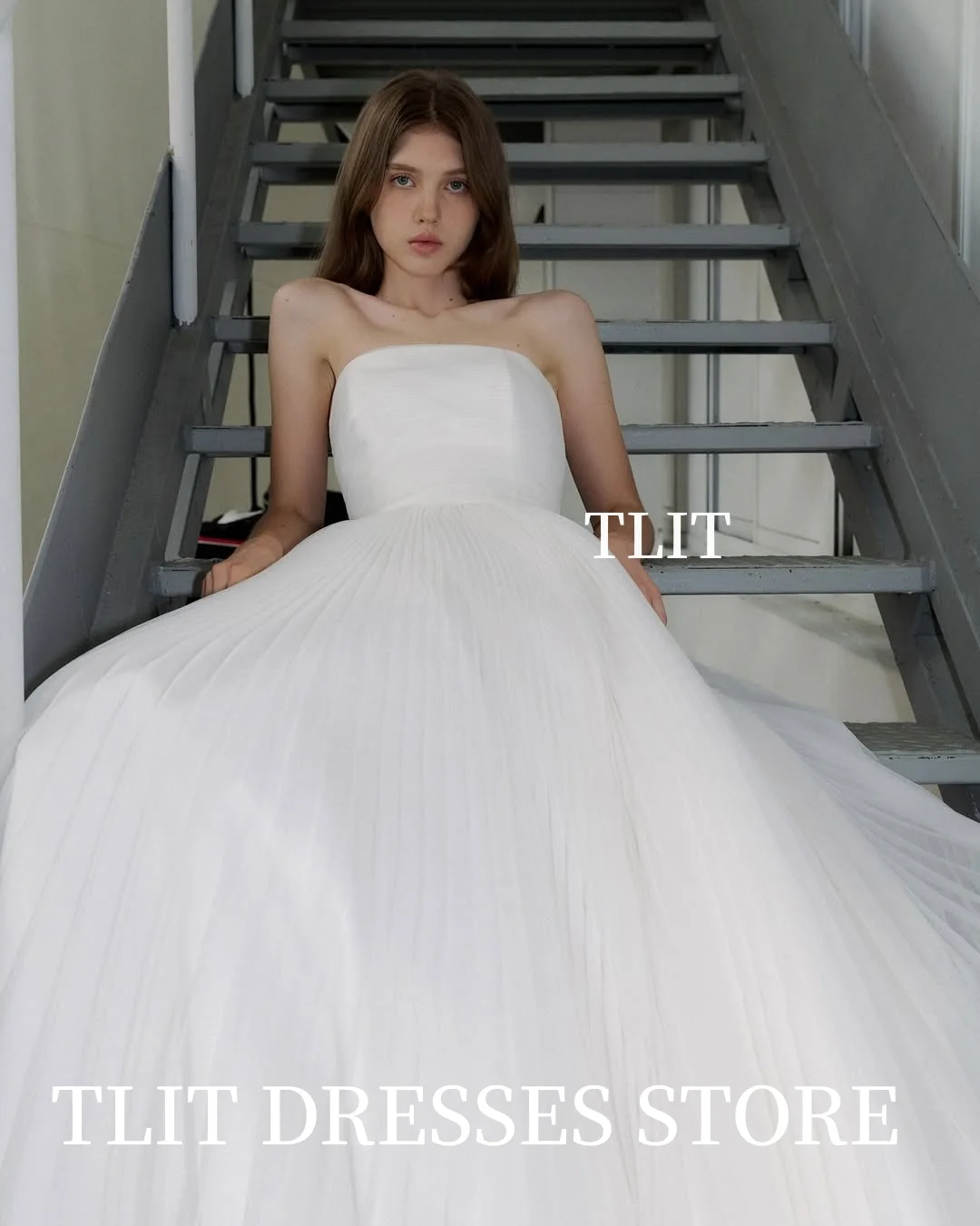 ชุดราตรีทรงเอไลน์ผ้าชีฟองสีขาวหรูหรา TLIT แบบสั่งตัดได้ สายเดี่ยว ไร้แขน สำหรับงานพรอม งานแต่งงานสไตล์เกาหลี ถ่ายภาพได้