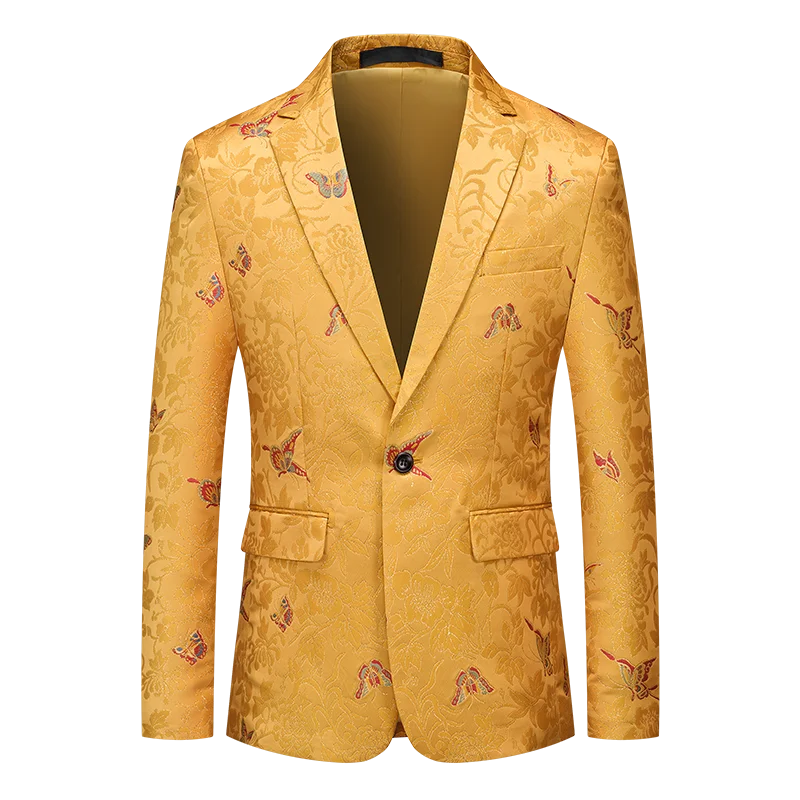 

Новые весенне-осенние модные мужские пиджаки с принтом бабочки, роскошные однобортные деловые повседневные мужские костюмы, куртки, мужские пальто