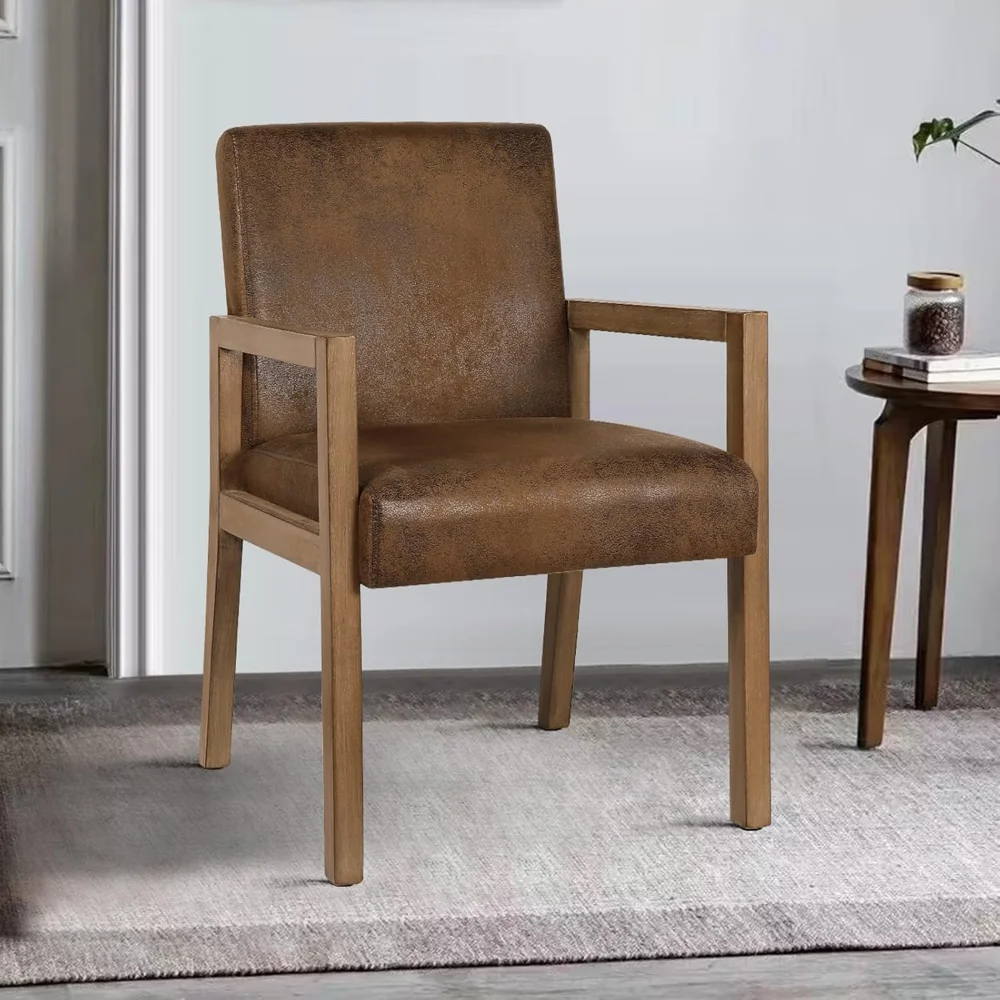 

Dining Chairs, Upholstered Faux Leather Dining Chairs with Arms, Mid Century Modern Accent Chairs for Living Room, Arm Chairs