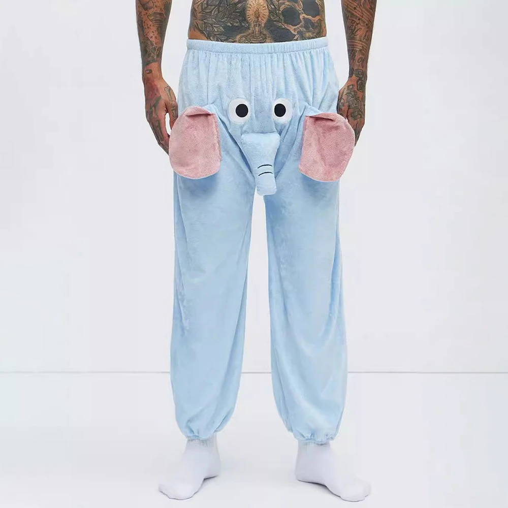 Mens Pajamas Funny Elephant Furniture Pajamas Spring Fashion Niche Personality Imitation Velvet Leggings Men'S Clothing 2025 New