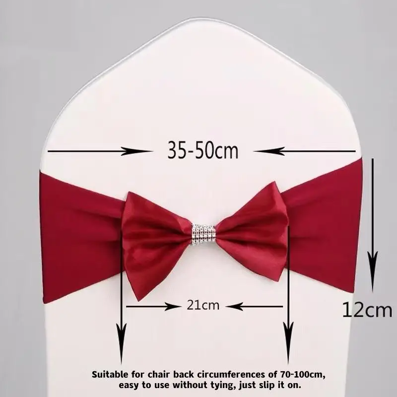 Spandex Chair Sash Double Bow Tie Stretch Ribbon for Elegant Banquet Wedding Event Chair Decoration