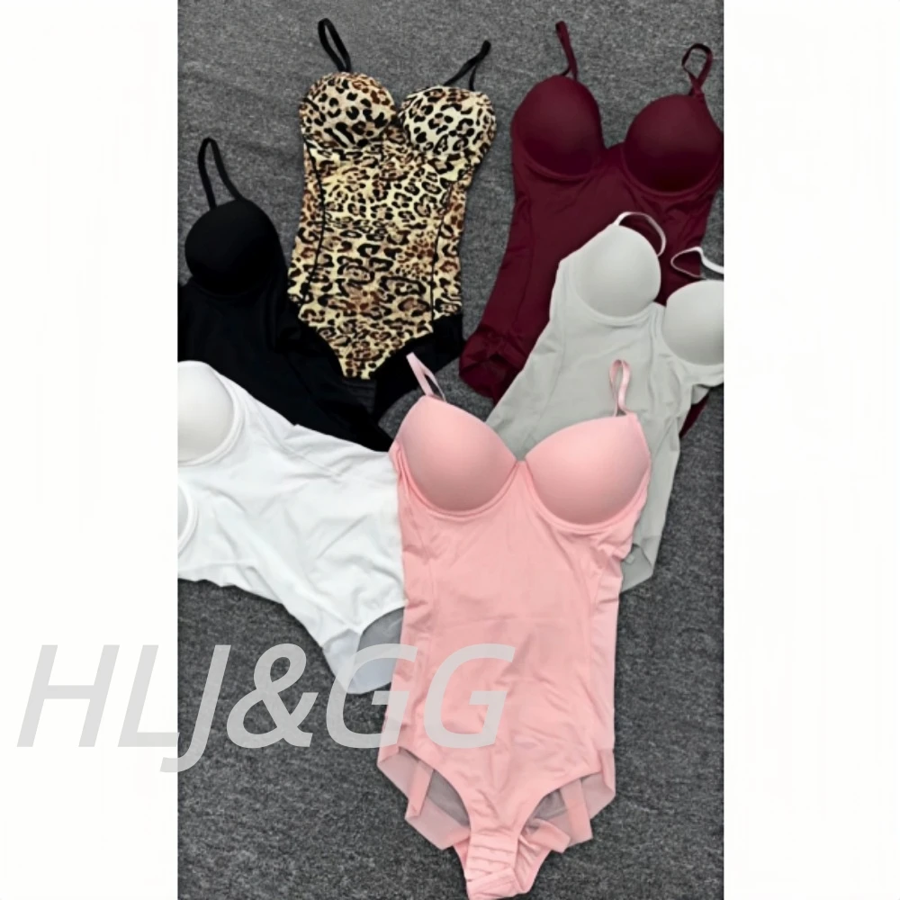 HLJ&GG Sexy High Quality Stretchy Solid One Piece Bodysuits Women V Neck Spaghetti Strap Slim Bodycon Rompers Fashion Jumsuits
