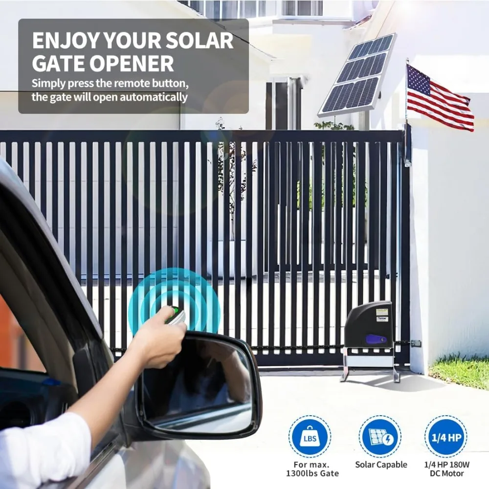 DKC500S Solar Sliding Gate Opener Chain Drive Automatic Gate Motor for Heavy Driveway Slide Gates Up to 1300 Pounds