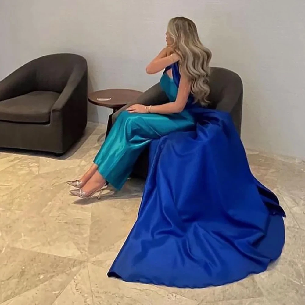 Robe de soirée sirène bleue de luxe, élégante, longue, formelle, pour bal de promo, mariage, avec traîne détachable, personnalisée, 2025