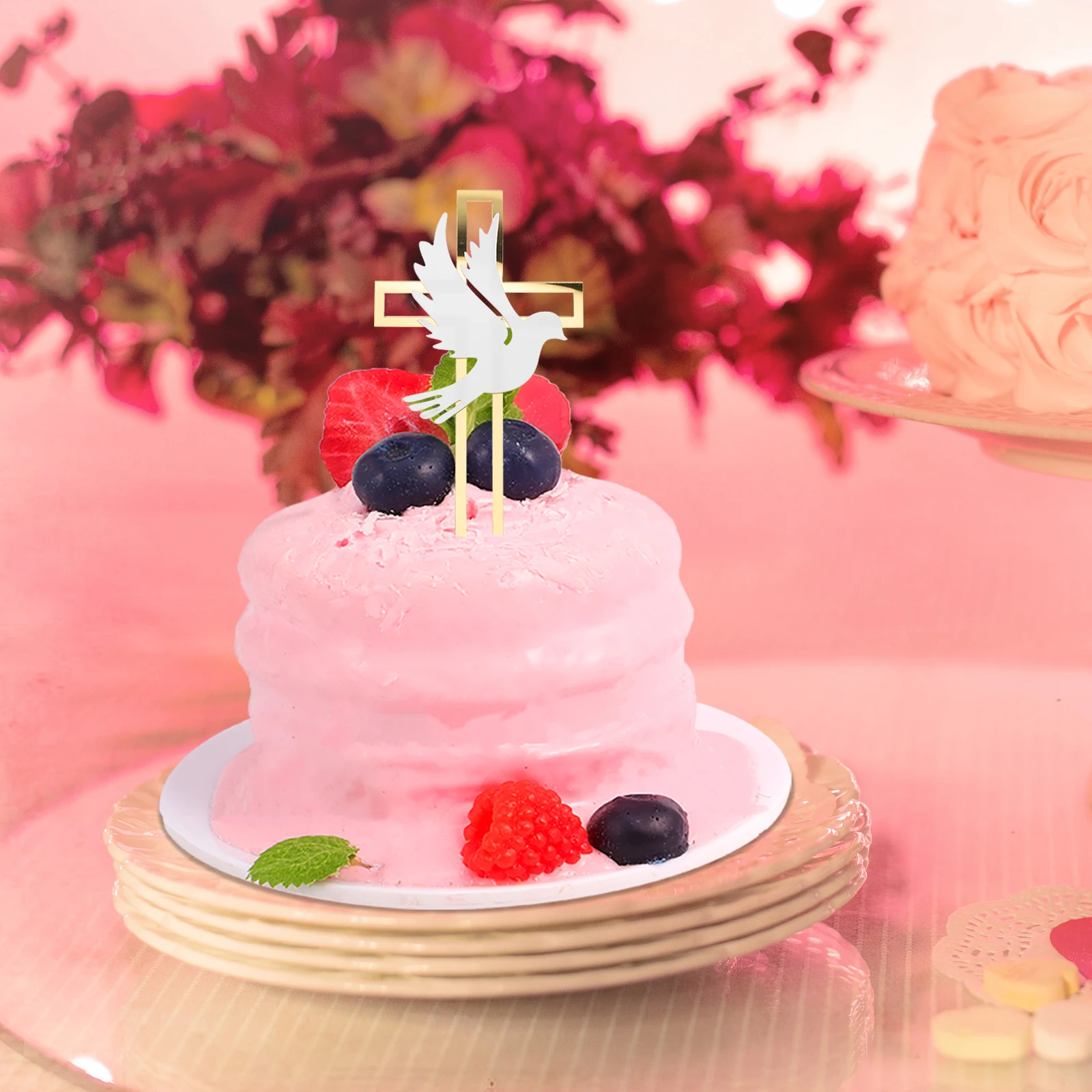 

4pcs Dove Cross Cake Toppers Acrylic Wedding Baptism Party Decor Supplies Easy Insert Pull Out Photo Props Chic Design