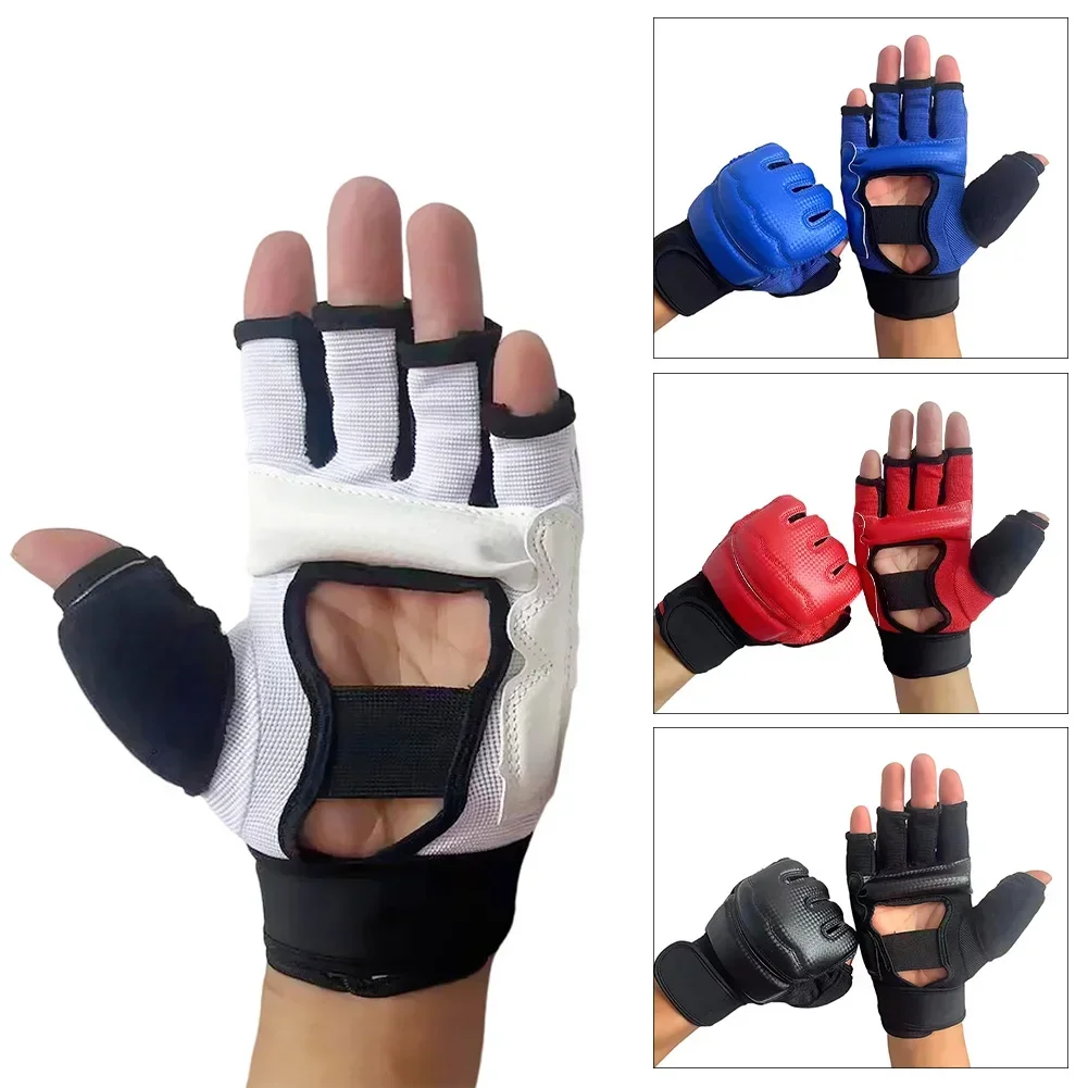 Guantes de boxeo de medio dedo, cuero PU, MMA, Kick Boxing, kárate, Muay Thai, entrenamiento, guantes de entrenamiento, niños, hombres