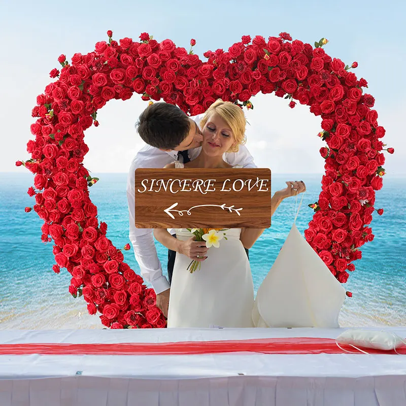 Heart-Shaped Wedding Decoration with Frame, Artificial Rose, Floral Party Backdrop Decor Stand, Red Rose, Luxury