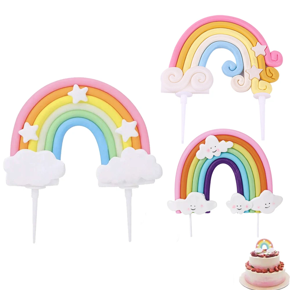 1pc Regenbogen Geburtstag Kuchen Topper Dekoration Schöne Stern Regenbogen Wolke Glücklich Geburtstag Party Kuchen Topper Dekor
