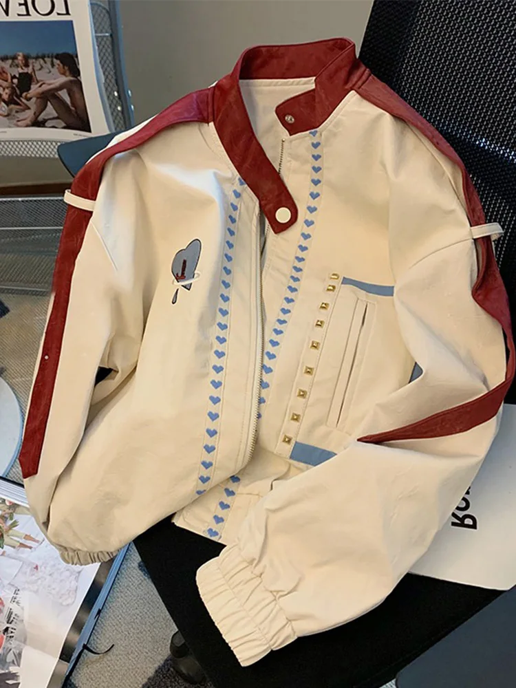 

Корейская высококачественная бейсбольная куртка в стиле Color Block для мужчин и женщин, зимняя повседневная свободная универсальная верхняя одежда