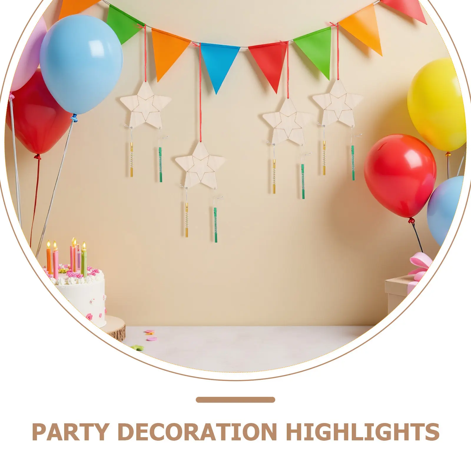 12Sets Kids DIY Wooden Star Wind Chime Craft Kit Unfinished Wood Coloring Arts Crafts Supplies for Birthday Party School