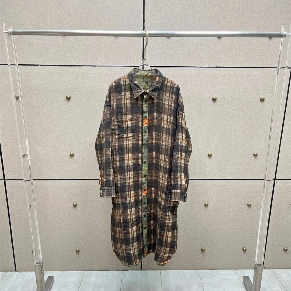 Sukienka koszulowa damska na jesień 2025, czysta bawełna, luźny krój w kratę, codzienna sukienka damska, odzież y2k, nowa moda, wysoka jakość, uniwersalna spódnica.